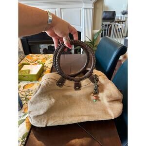 Fossil Key Oasis Straw & Leather Satchel Handbag Purse